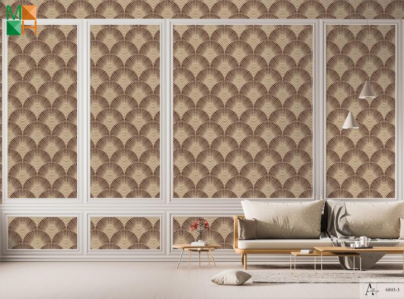 Giấy dán tường 3D màu nâu họa tiết tròn xếp chồng 6803-3